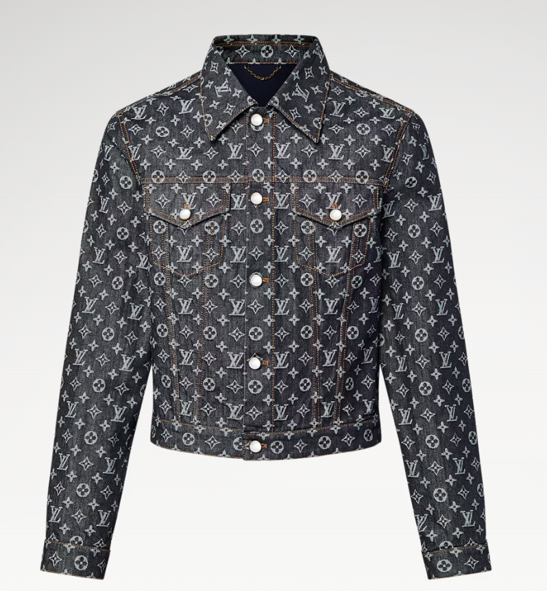 Jaqueta Jeans Jacquard Padrão Monograma Geométrico