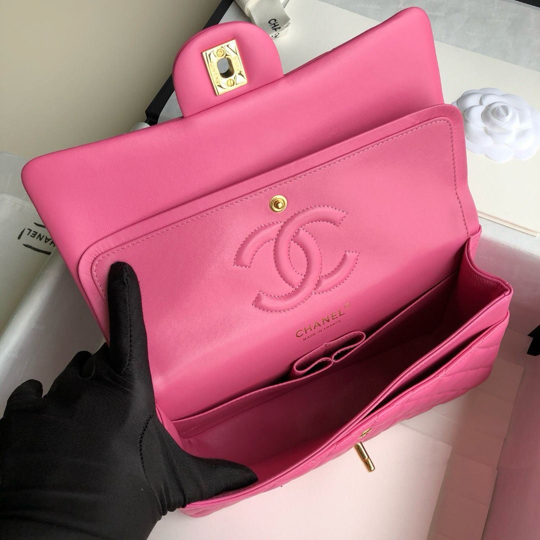 Bolsa Acolchoada Couro Rosa Clássica Corrente