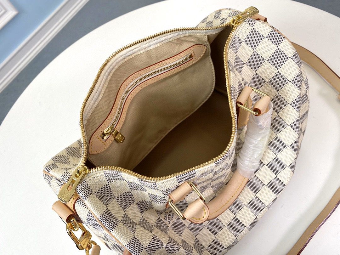 Bolsa Satchel Couro Padrão Quadriculado Azul Claro 30cm com Alça Removível