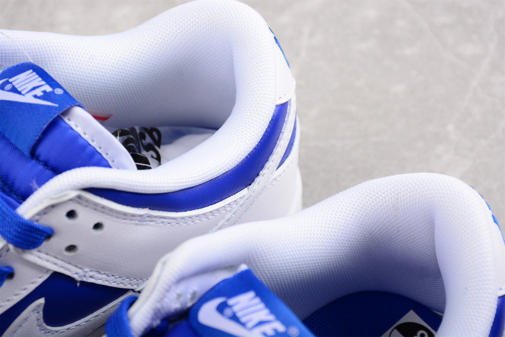Tênis Cano Baixo Couro Branco Detalhe Azul Racer