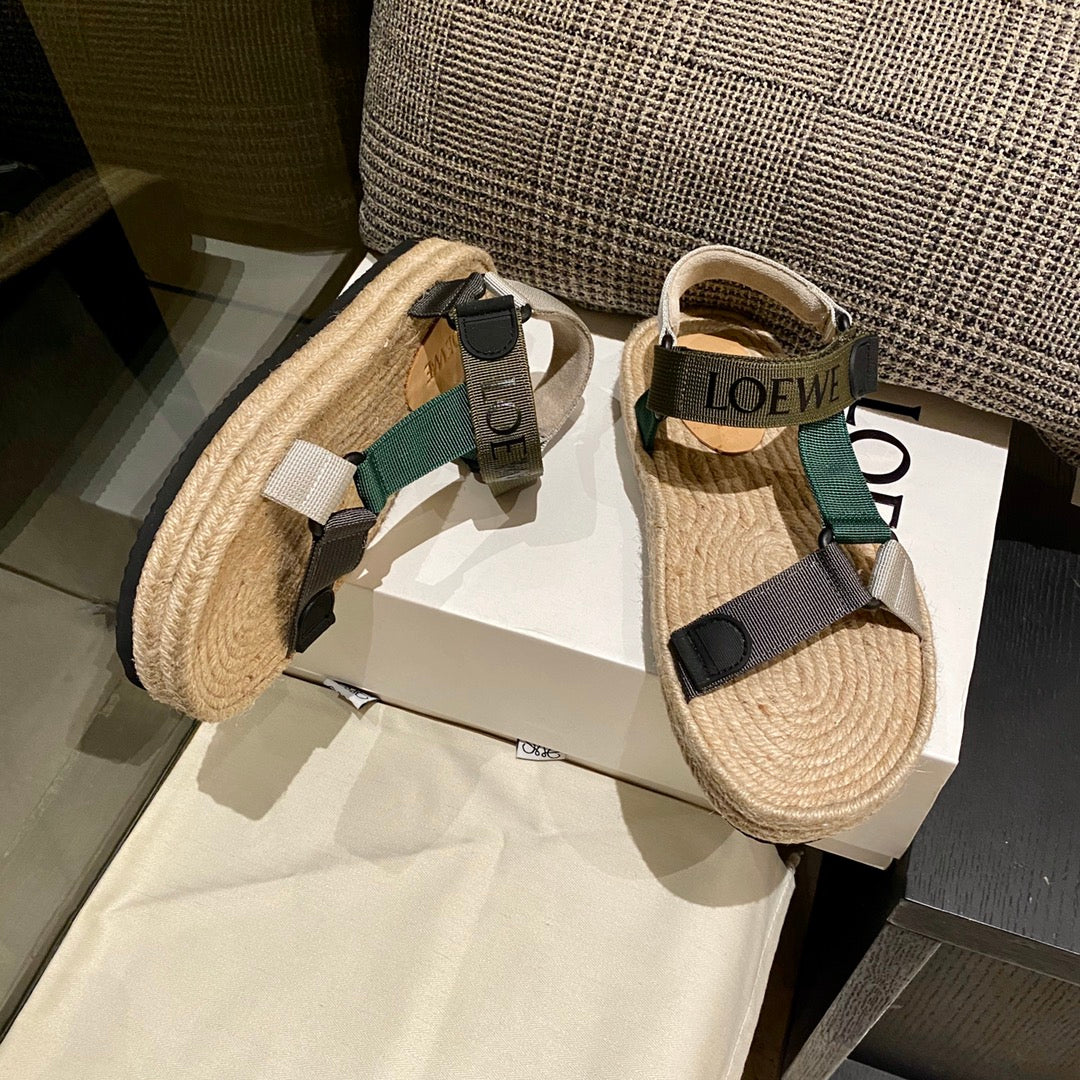 Sandália Espadrilho Nylon Bege com Tira Verde