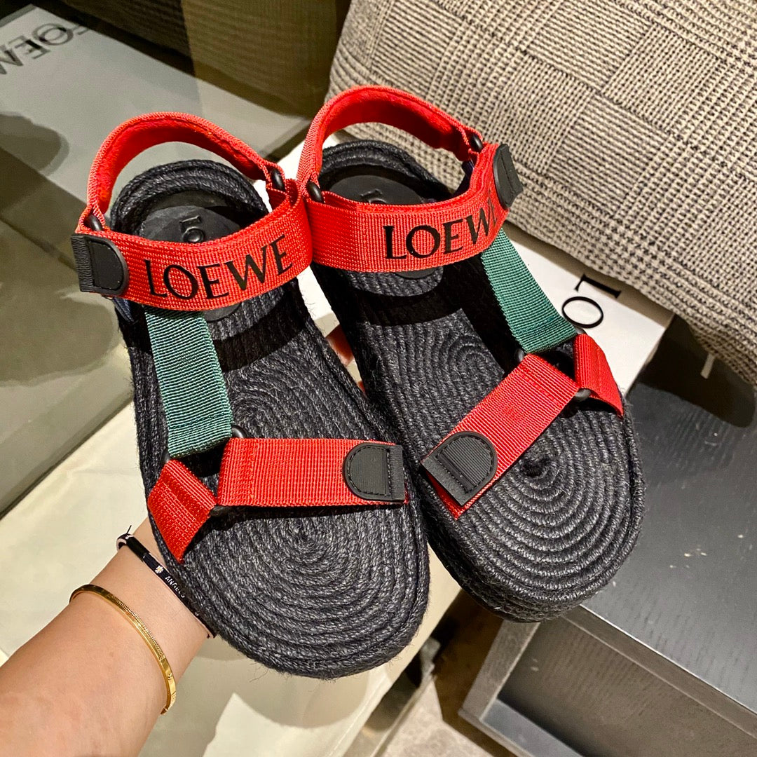 Sandália Espadrilhe Nylon Vermelho e Verde Tira Ajustável