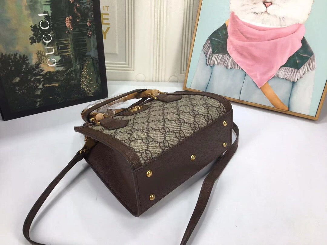 Bolsa Tote Couro Padrão Entrelaçado Camel e Preto Pequena