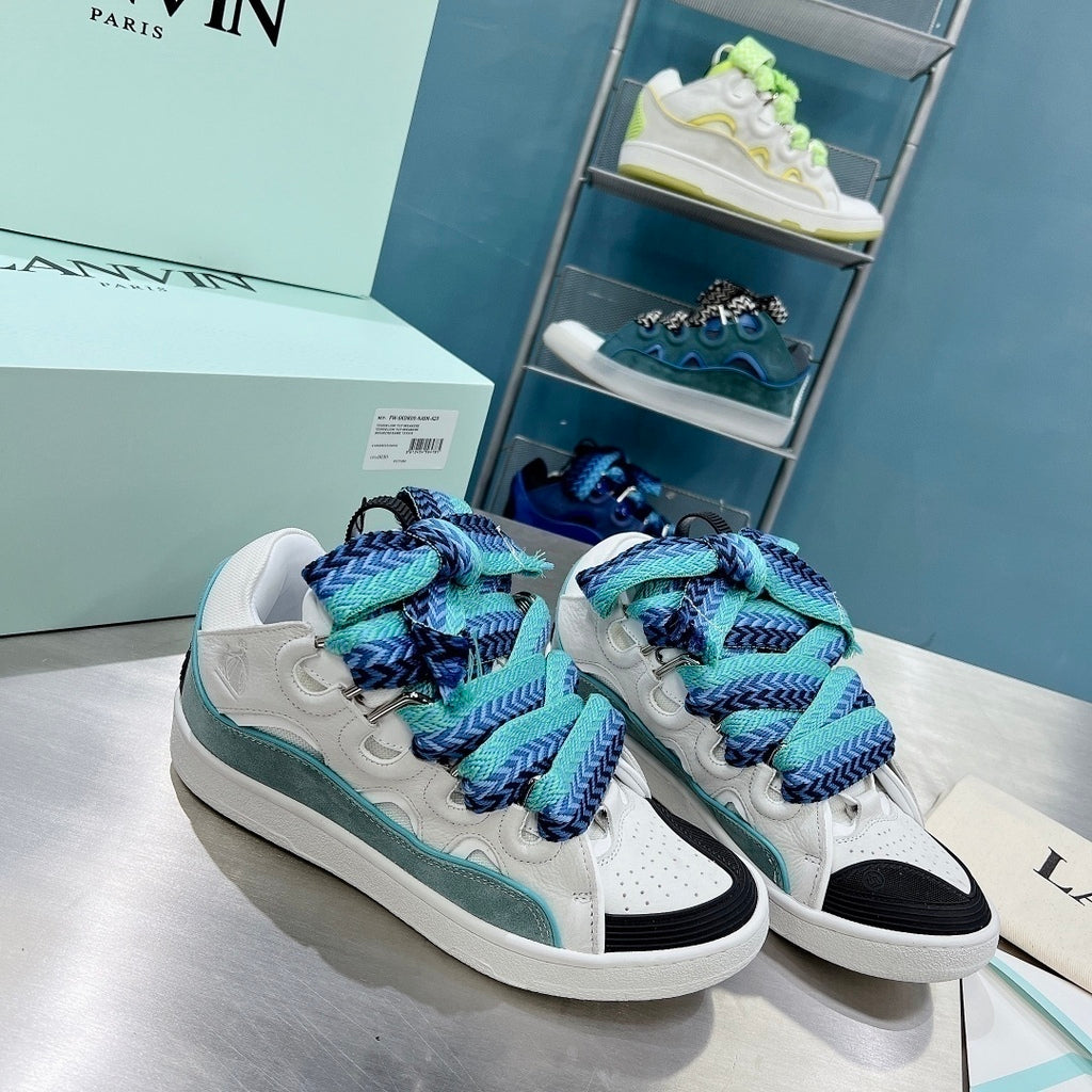 Tênis Couro Branco Detalhe Azul Solado Chunky