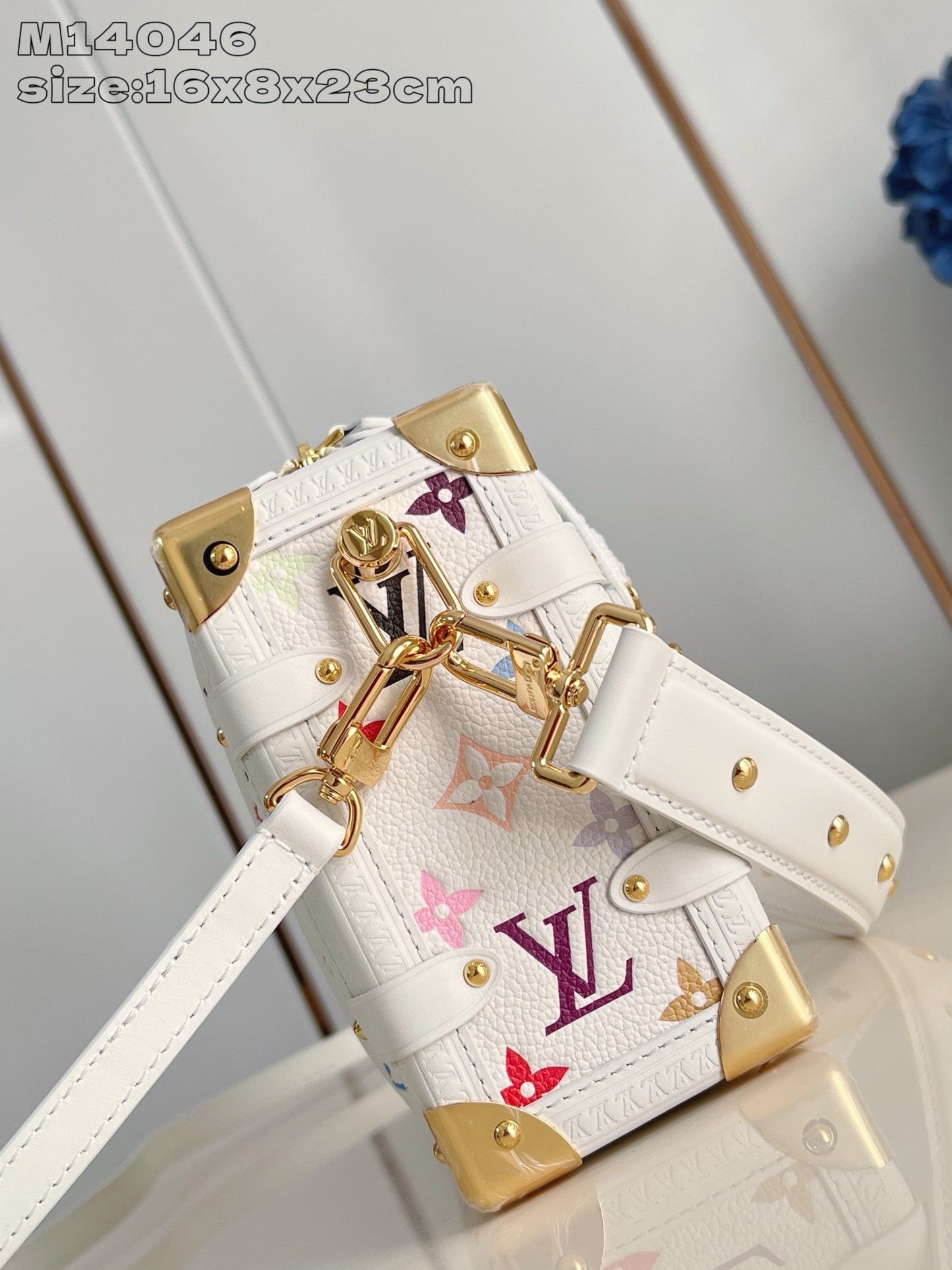 Bolsa Satchel Couro Branco Detalhes Multicoloridos Lateral