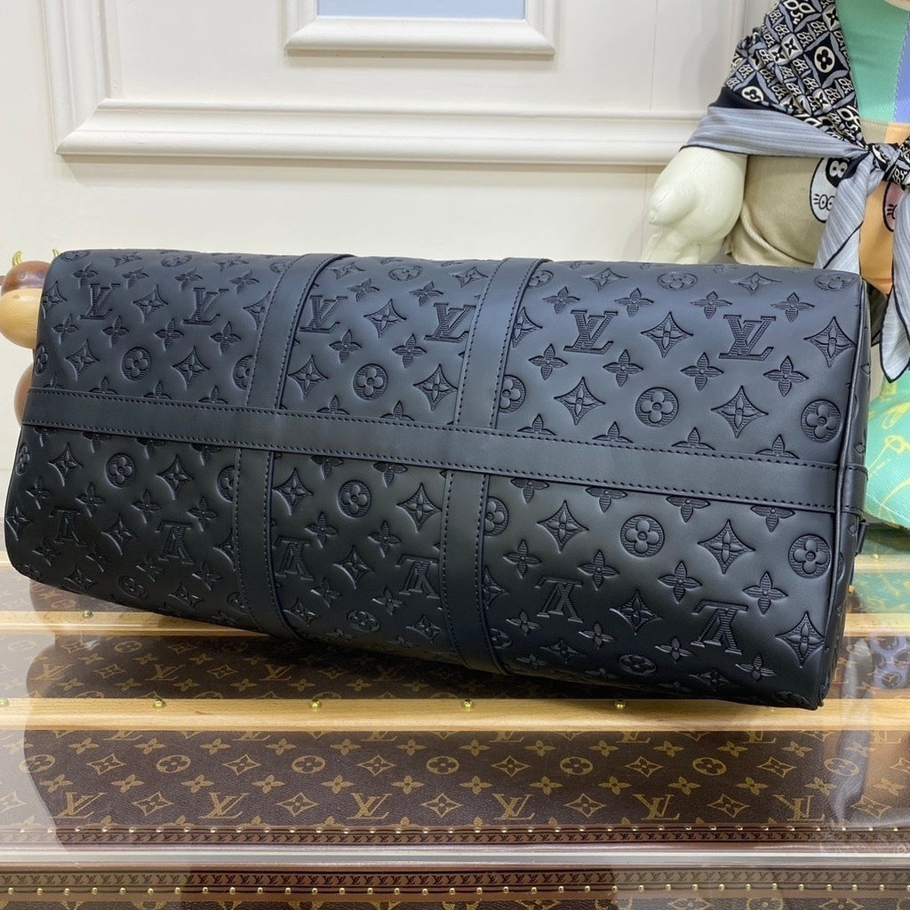Mala de Viagem Couro Preto Alça Ajustável 50cm