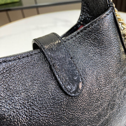 Bolsa Mini Couro Preto Listra Verde e Vermelha