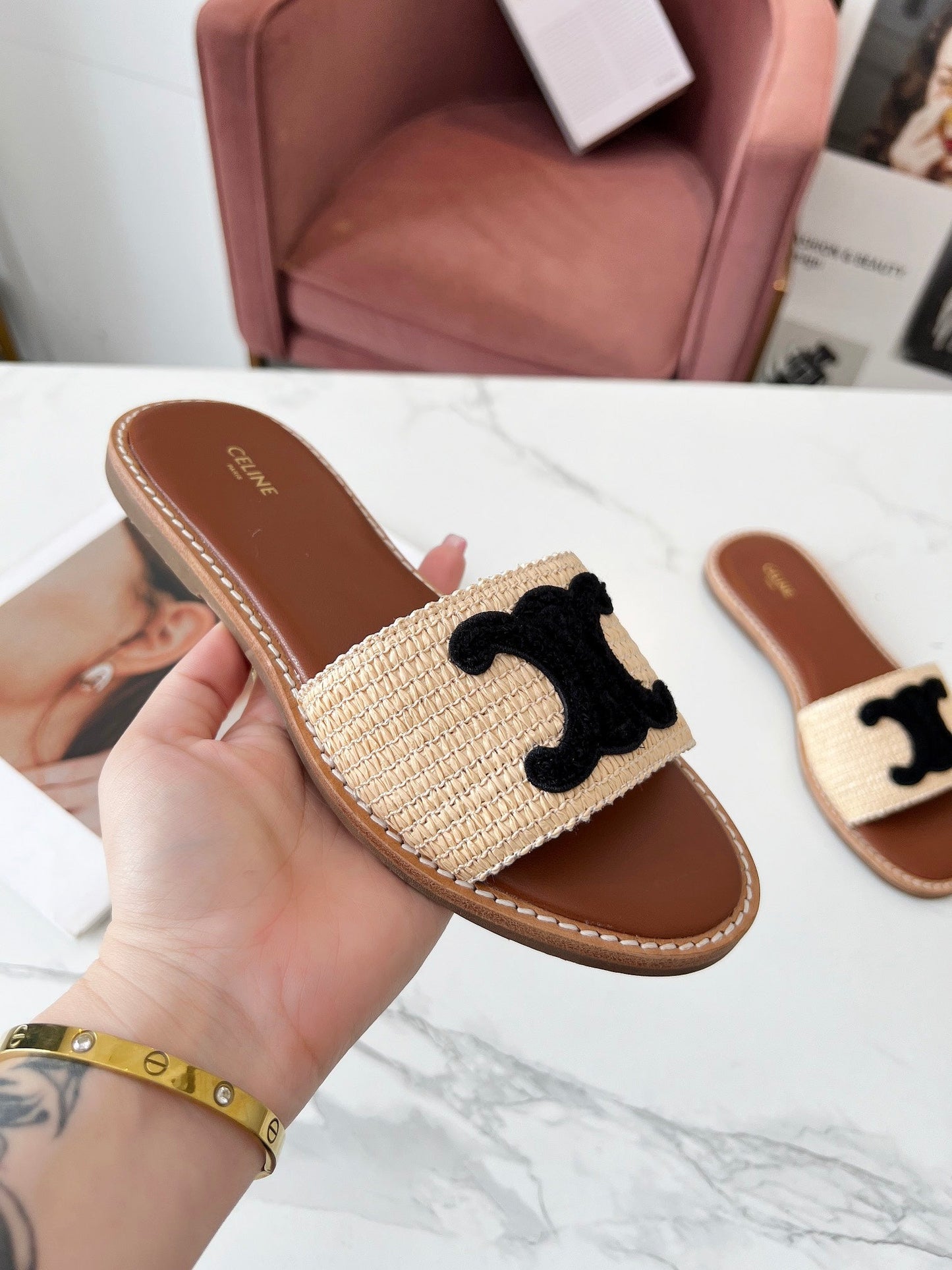 Sandália Mule Couro Padrão Monograma Triomphe