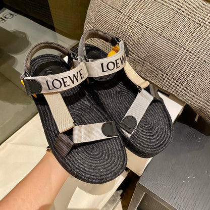 Sandália Espadrilhe Nylon Preto e Bege Tiras Ajustáveis