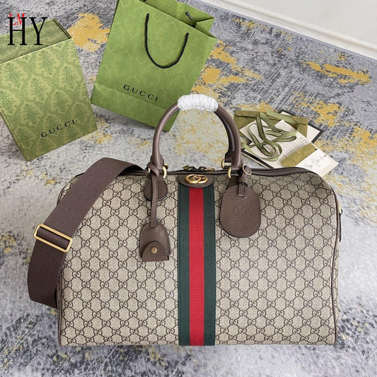 Bolsa Duffel Grande Couro Preto com Alças