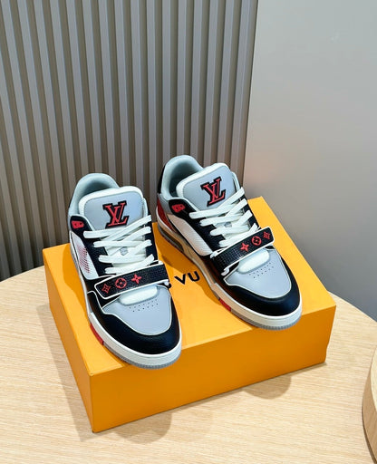 Tênis Casual Malha Vermelho Cinza Detalhes Preto