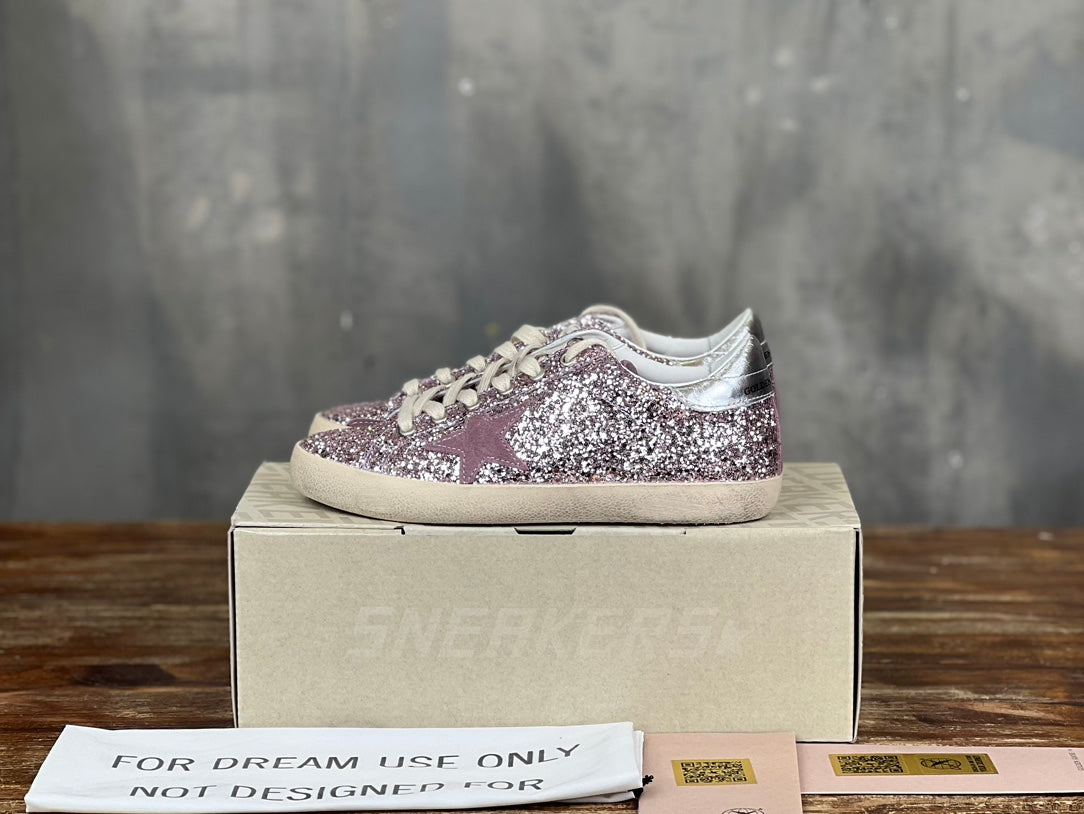 Tênis Couro Branco Glitter Rosa Detalhes Dourados