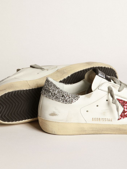 Tênis Couro Branco Estrela Glitter Vermelho