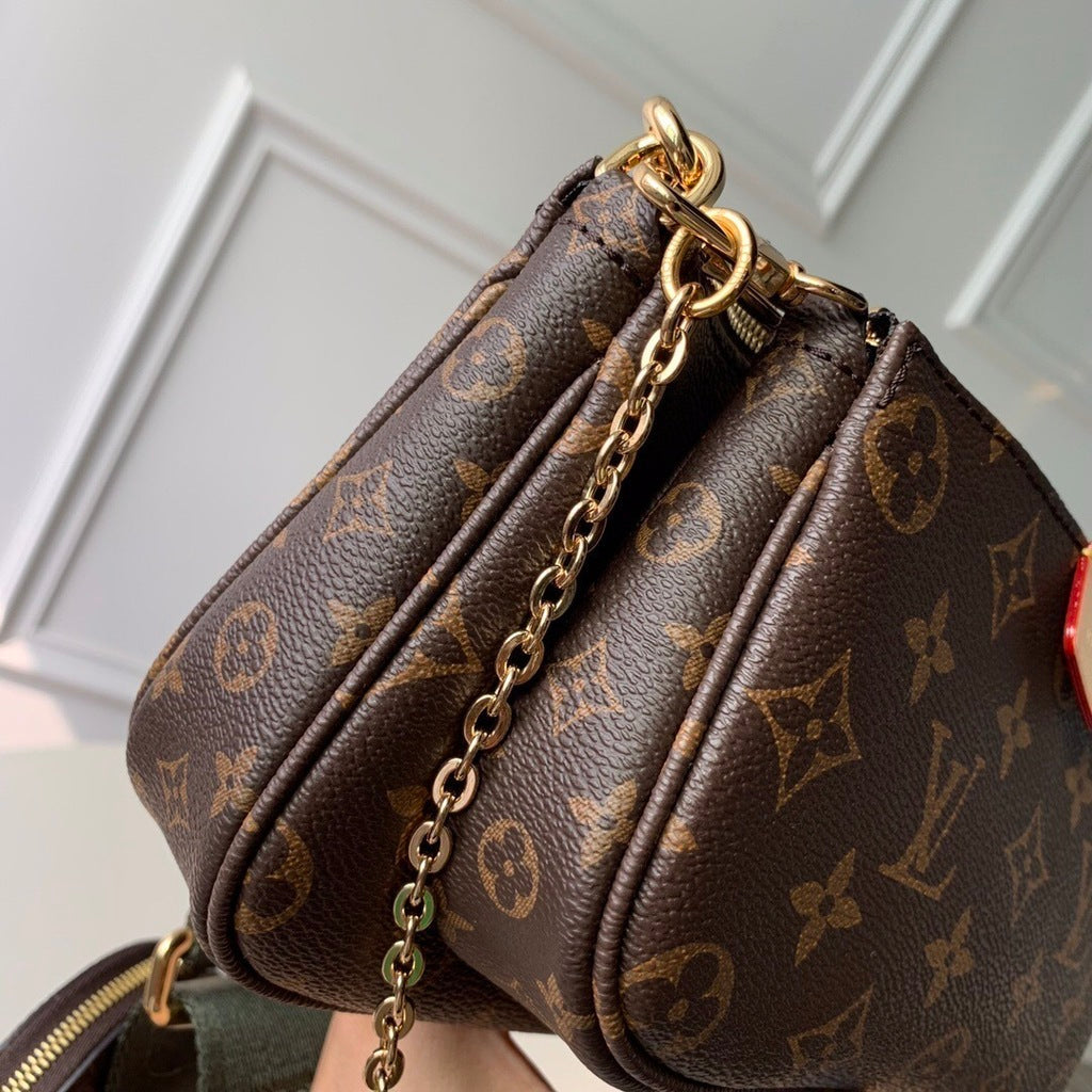 Pochete Nylon Padrão Monograma Geométrico Marrom Multi