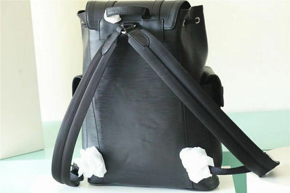 Mochila Couro Padrão Monograma Geométrico Marrom Tamanho Médio