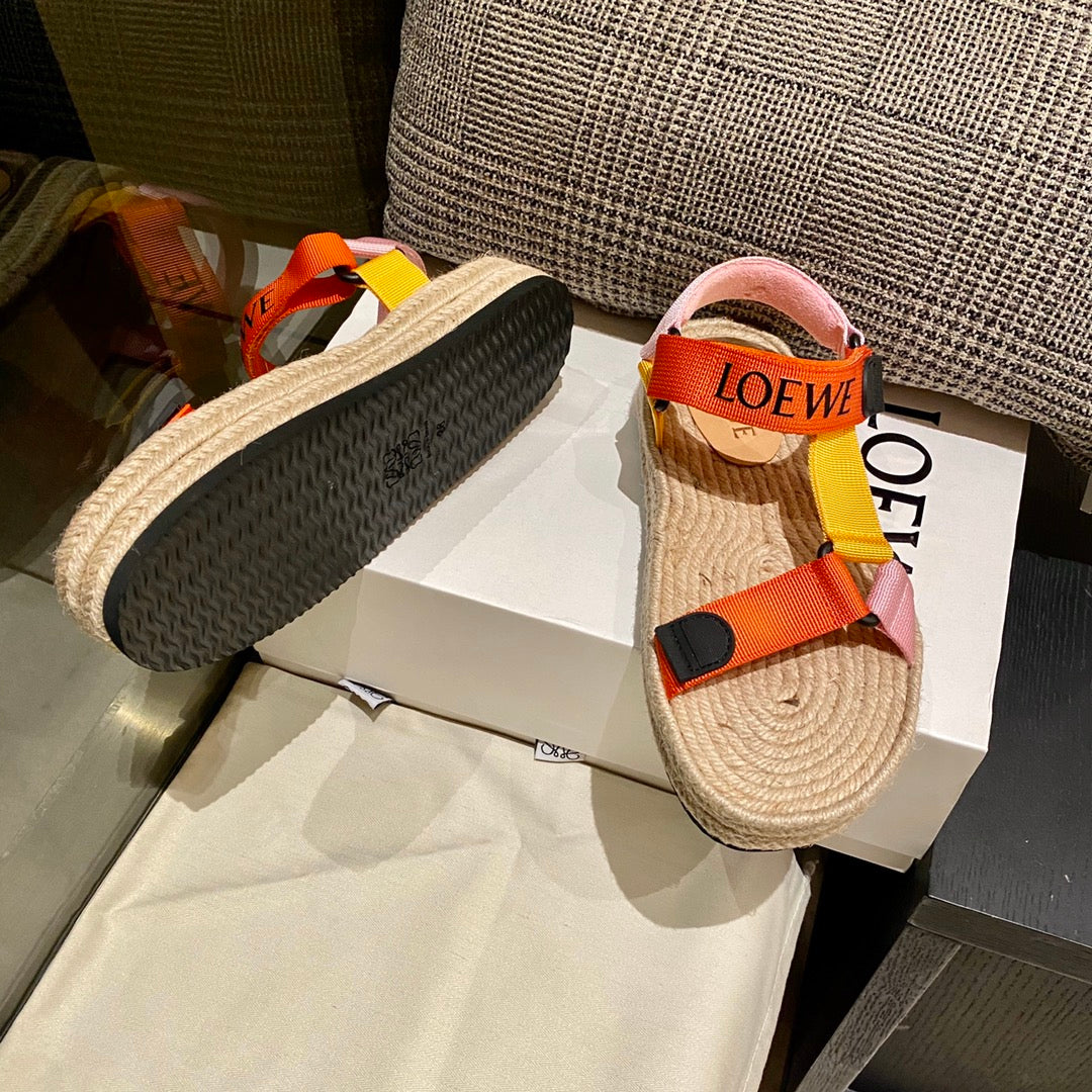 Sandália Espadrilha Nylon Bege com Tiras Laranja