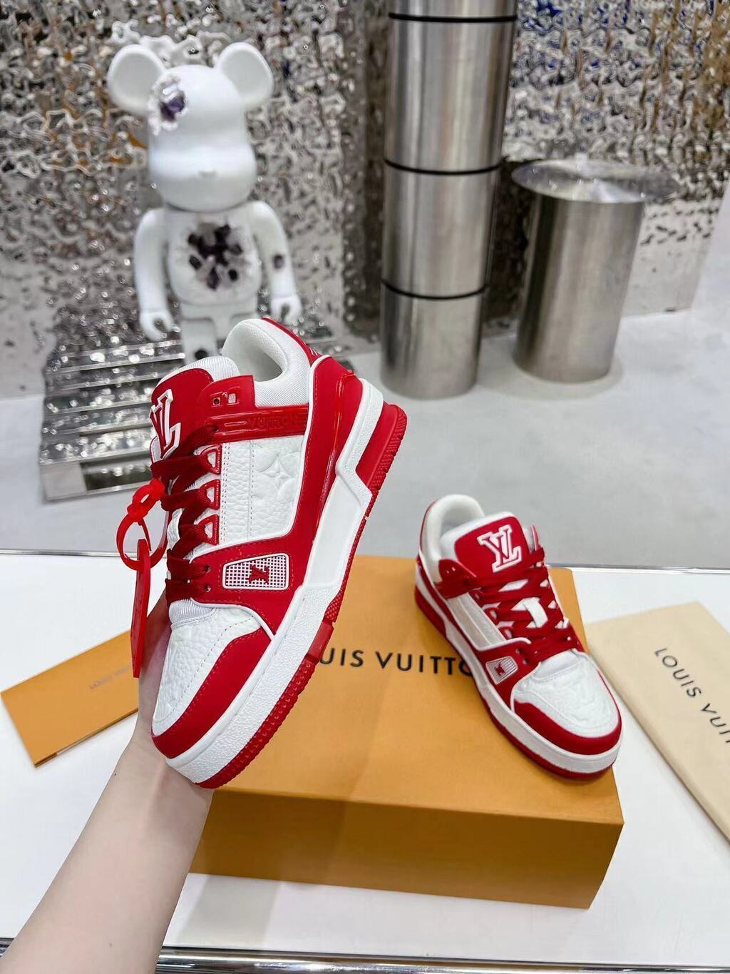 Tênis Casual Couro Vermelho e Branco