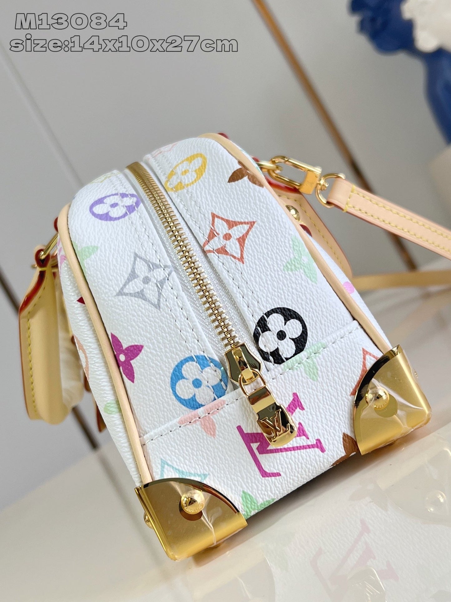 Bolsa Satchel Couro Padrão Monograma Geométrico Marrom Média