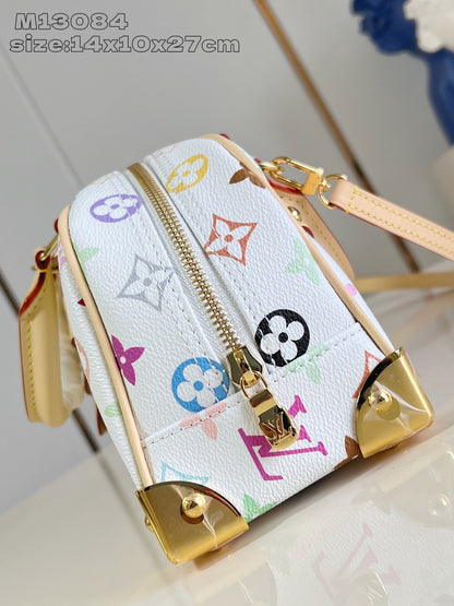 Bolsa Satchel Couro Padrão Monograma Geométrico Marrom Média