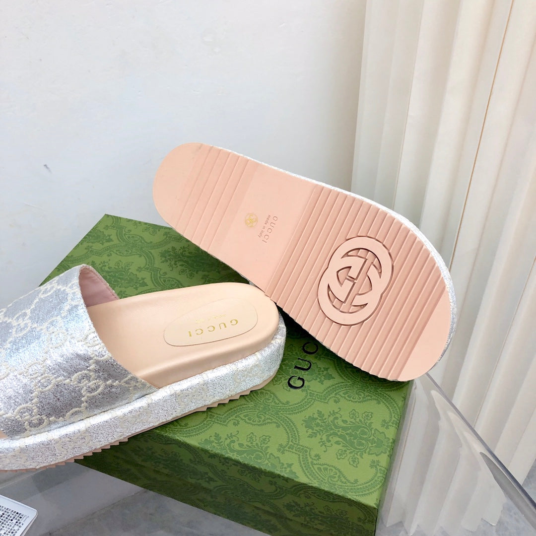 Sandália Plataforma Prata Jacquard Tira Frontal 55mm