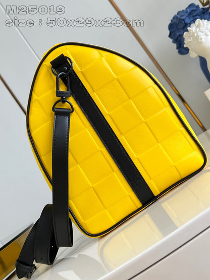 Mala Viagem Couro Amarelo Alça Ajustável 50cm