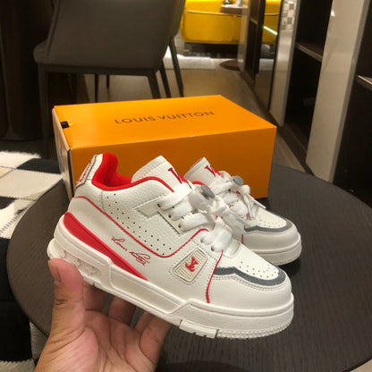 Tênis Infantil Couro Vermelho e Branco Cano Baixo