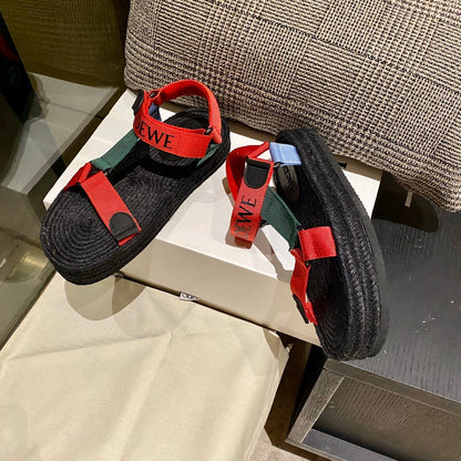 Sandália Espadrilhe Nylon Vermelho e Verde Tira Ajustável