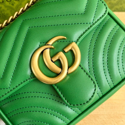 Bolsa Ombro Couro Acolchoado Padrão Chevron Verde Mini