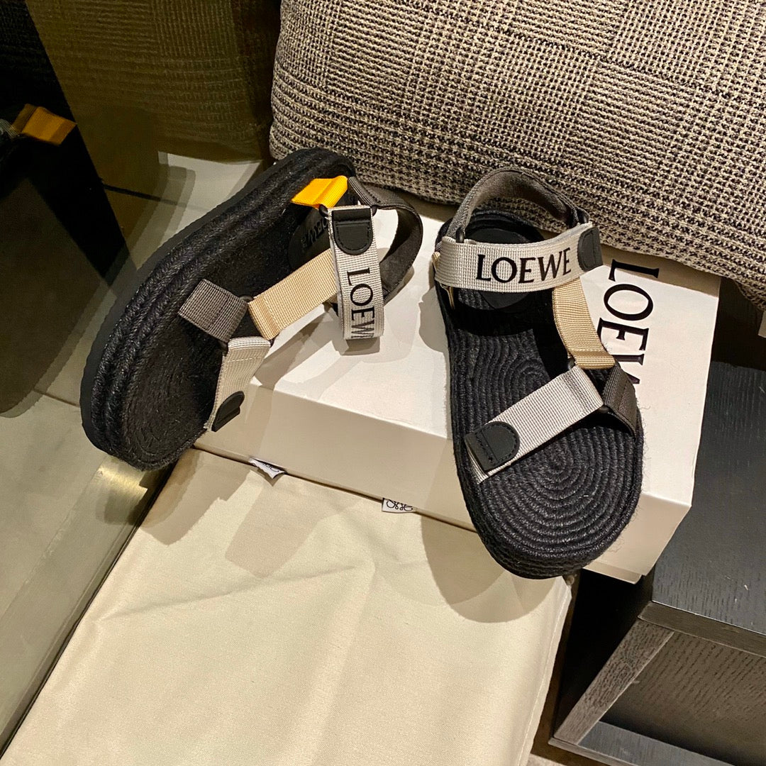 Sandália Espadrilhe Nylon Preto e Bege Tiras Ajustáveis