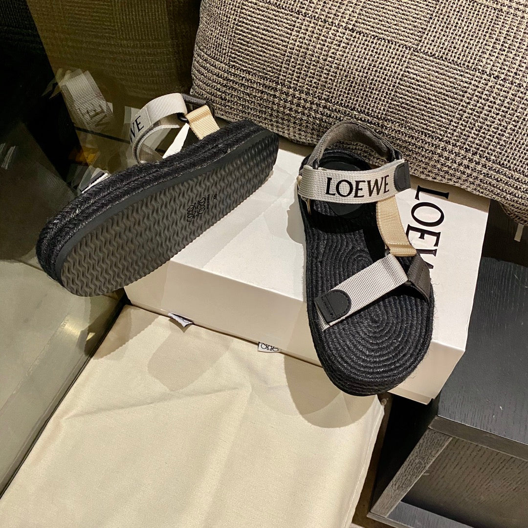 Sandália Espadrilhe Nylon Preto e Bege Tiras Ajustáveis