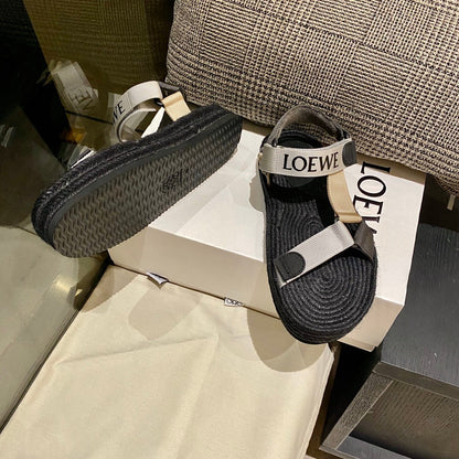 Sandália Espadrilhe Nylon Preto e Bege Tiras Ajustáveis
