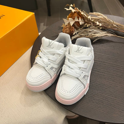 Tênis Infantil Couro Rosa e Branco Cano Baixo
