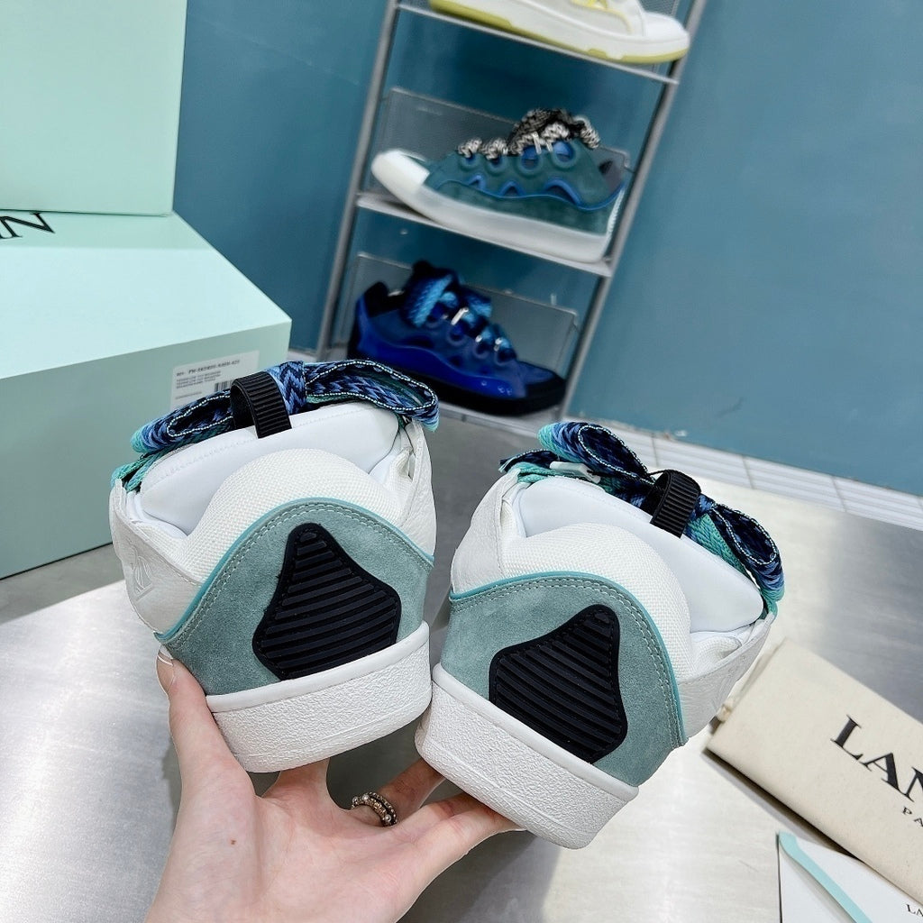 Tênis Couro Branco Detalhe Azul Solado Chunky