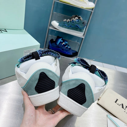 Tênis Couro Branco Detalhe Azul Solado Chunky