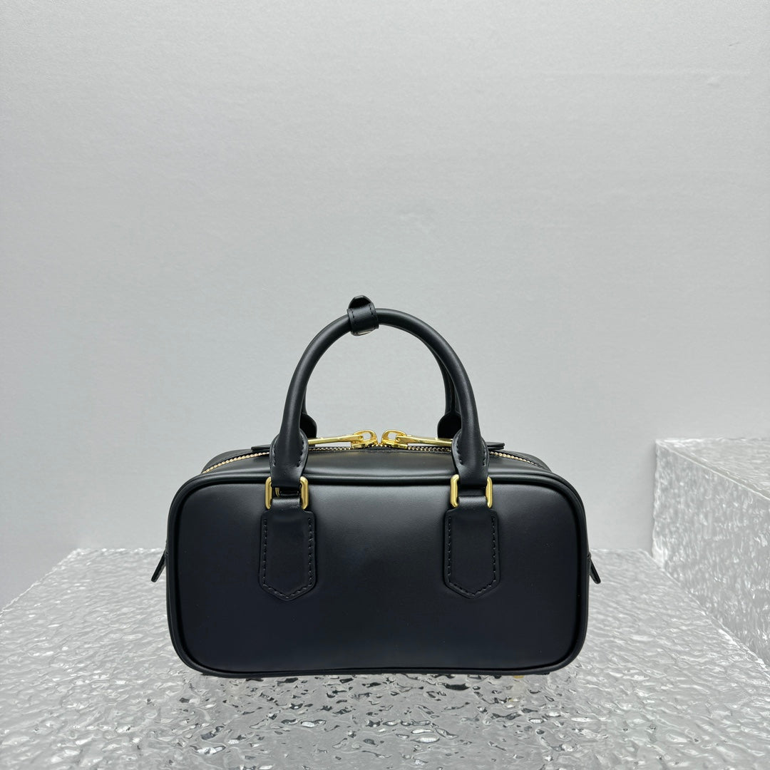 Bolsa Couro Estruturada Bege Placa Triangular