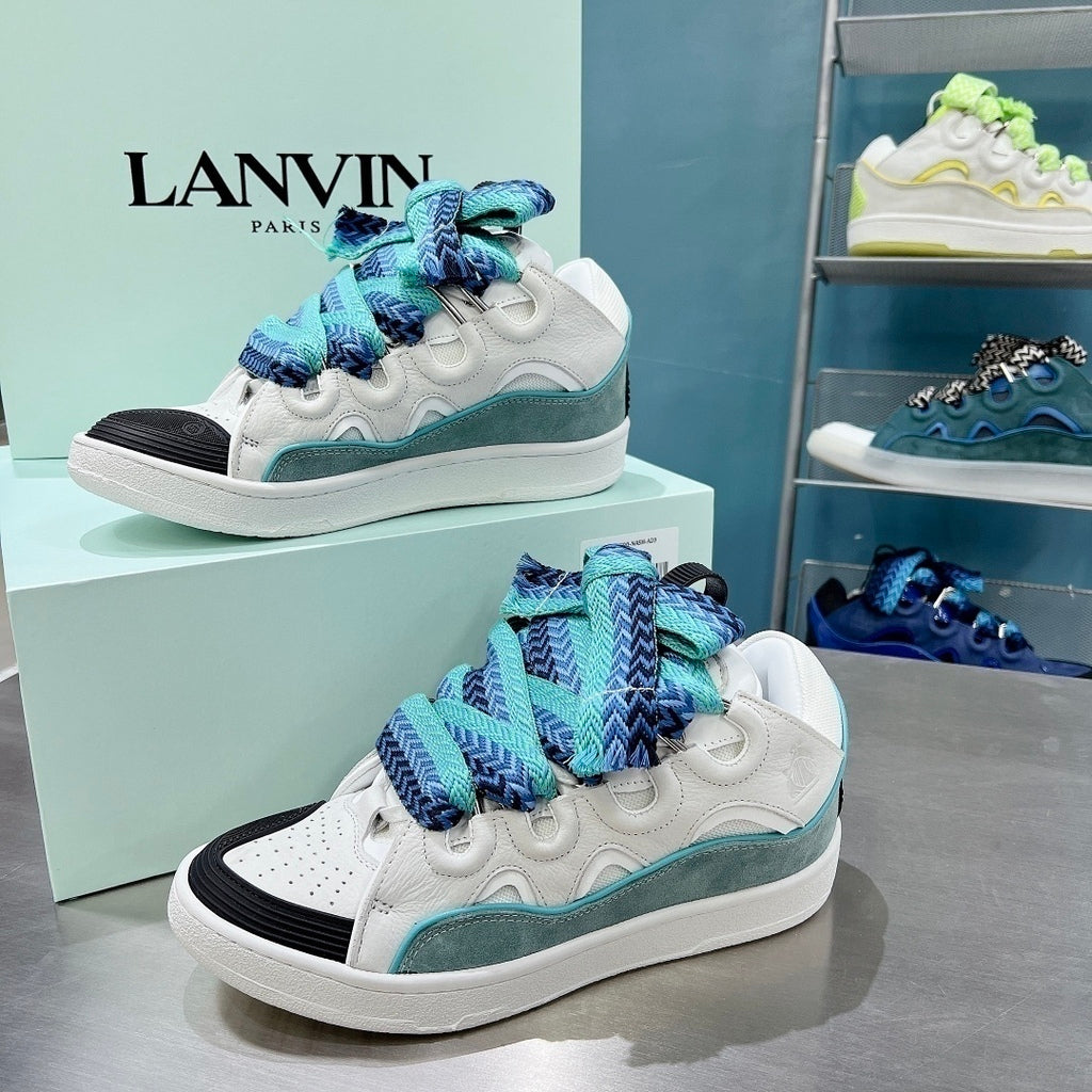 Tênis Couro Branco Detalhe Azul Solado Chunky