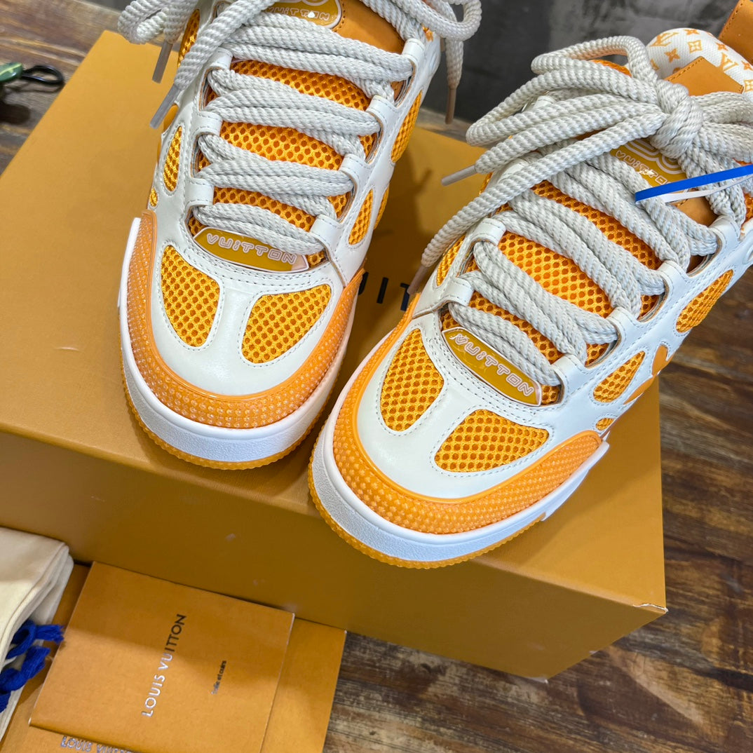 Tênis Skate Couro Amarelo e Branco