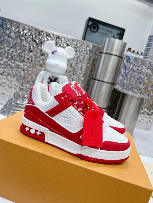 Tênis Casual Couro Vermelho e Branco