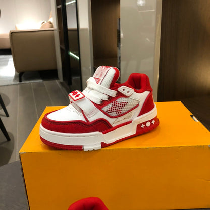 Tênis Infantil Velcro Vermelho Padrão Monograma Geométrico