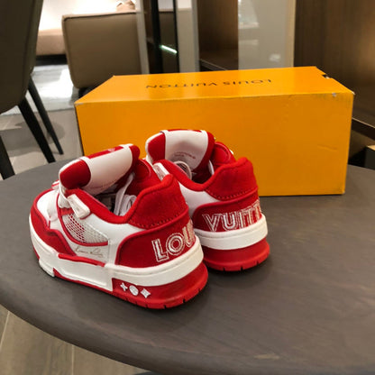 Tênis Infantil Velcro Vermelho Padrão Monograma Geométrico