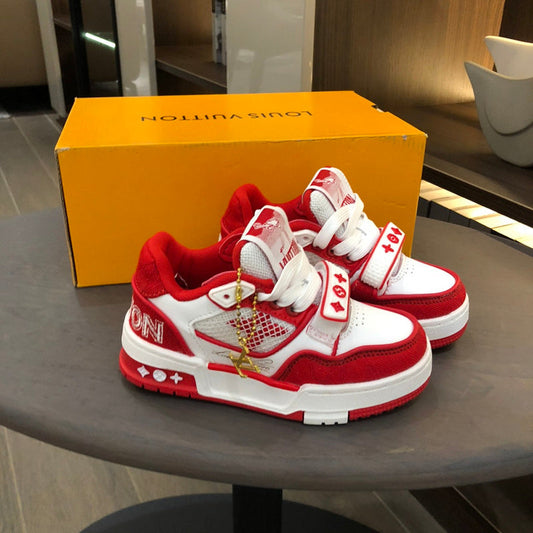 Tênis Infantil Velcro Vermelho Padrão Monograma Geométrico