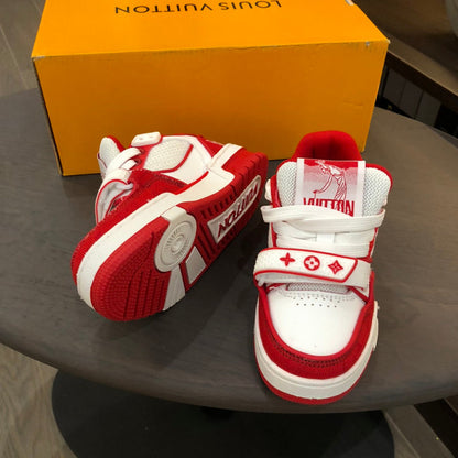 Tênis Infantil Velcro Vermelho Padrão Monograma Geométrico