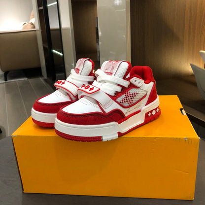 Tênis Infantil Velcro Vermelho Padrão Monograma Geométrico
