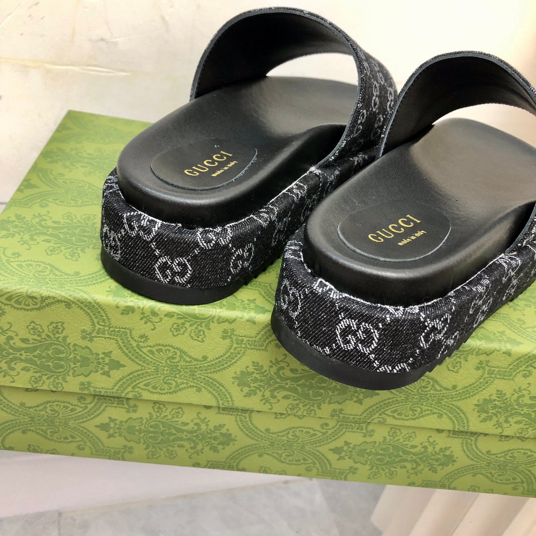 Sandália Plataforma Jeans Jacquard Preto 55mm