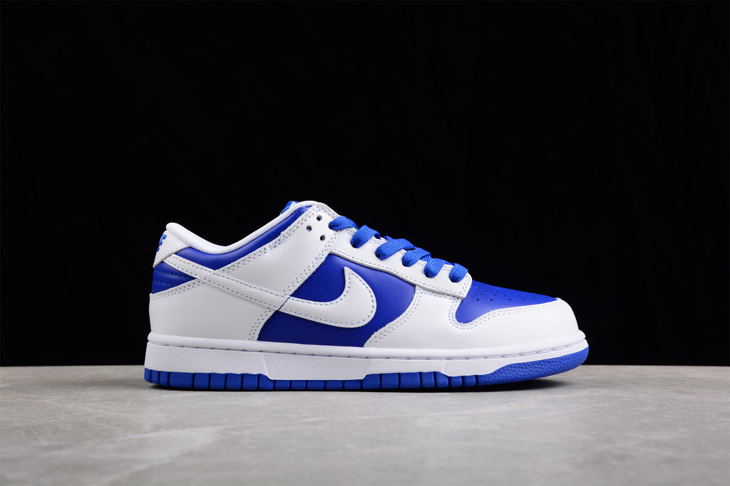 Tênis Cano Baixo Couro Branco Detalhe Azul Racer