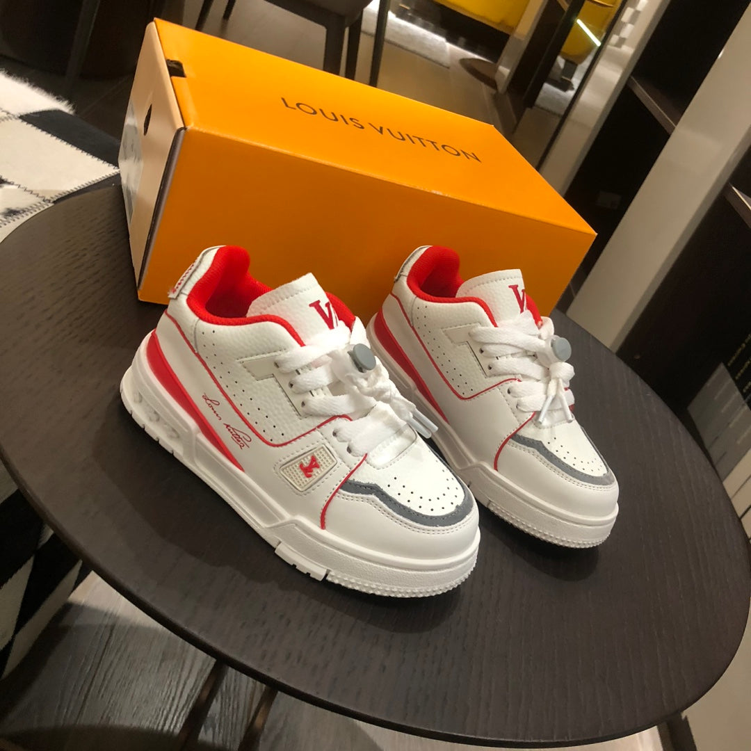 Tênis Infantil Couro Vermelho e Branco Cano Baixo