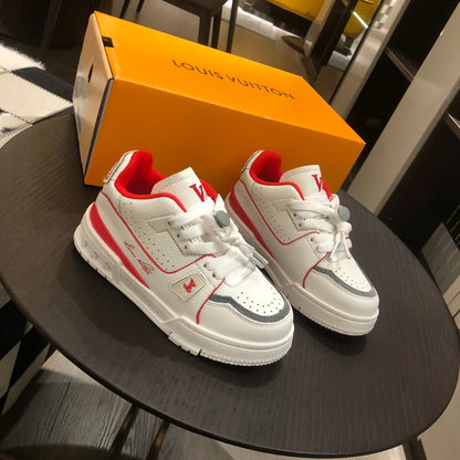 Tênis Infantil Couro Vermelho e Branco Cano Baixo