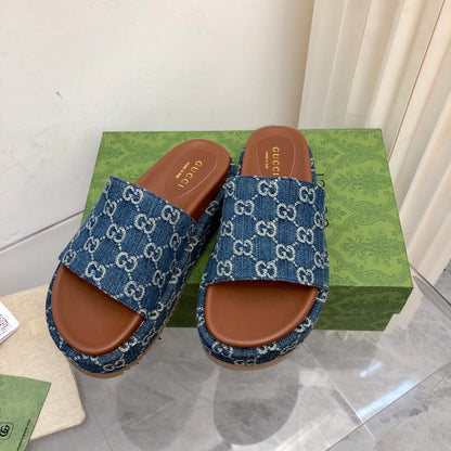 Sandália Plataforma Couro Jeans MM