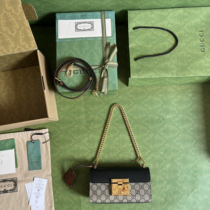 Bolsa Shoulder Couro Padrão Quadriculado Marrom Fechamento Cadeado Médio