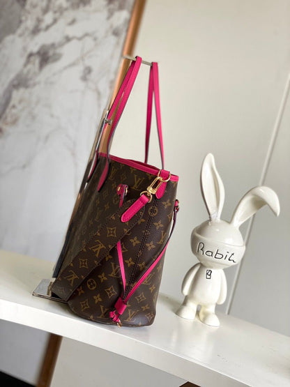Bolsa Tote Couro Padrão Monograma Geométrico Rosa com Alça Ajustável